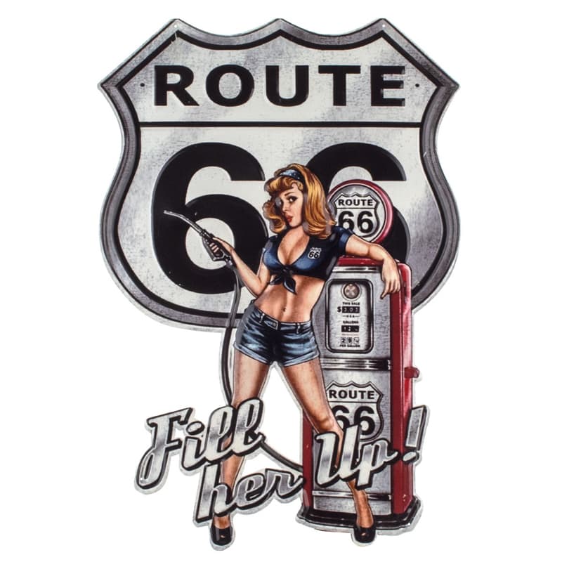 Placa de Metal de Pared Route 66 Fill Her Up