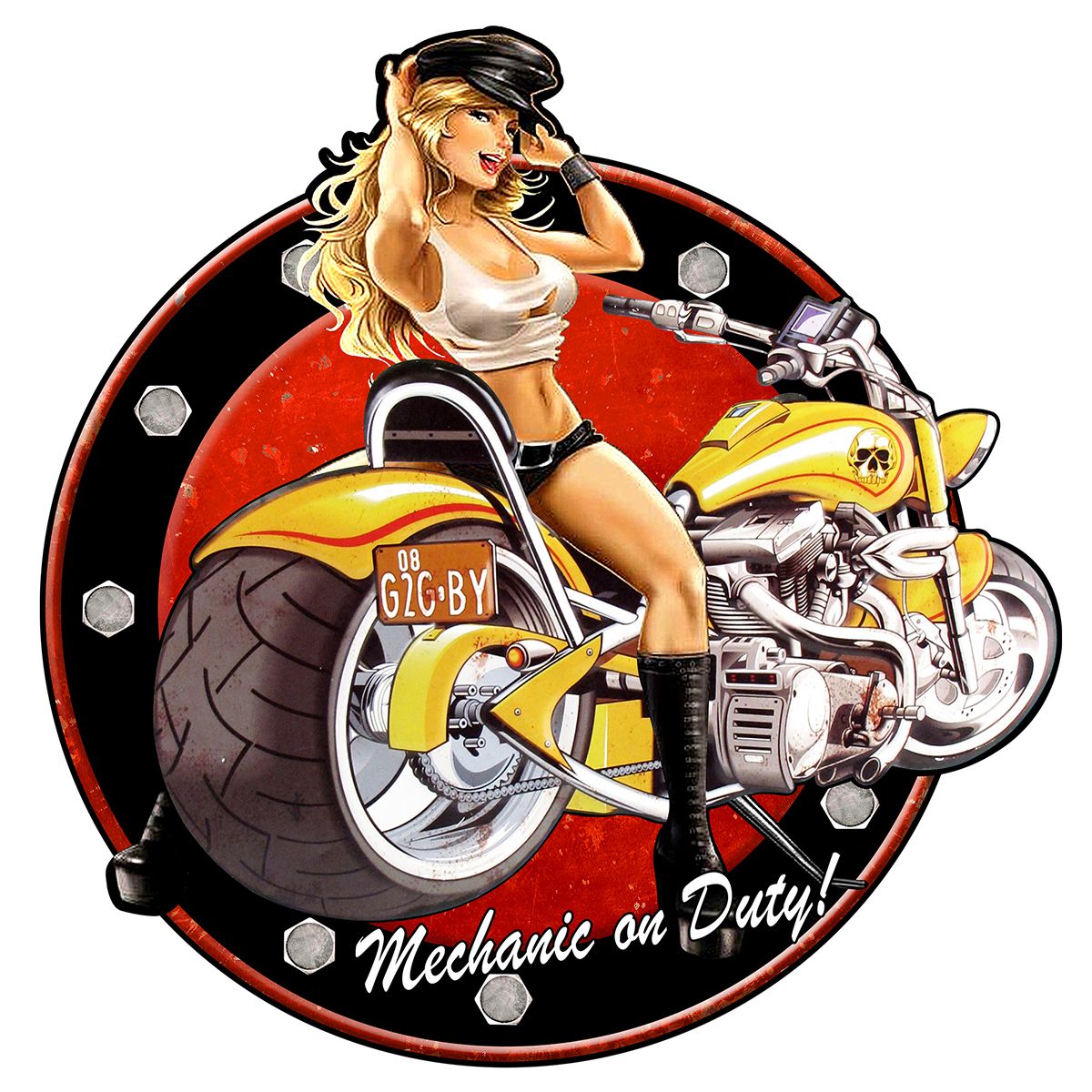Placa pared chica moto 43,8x45 cm.