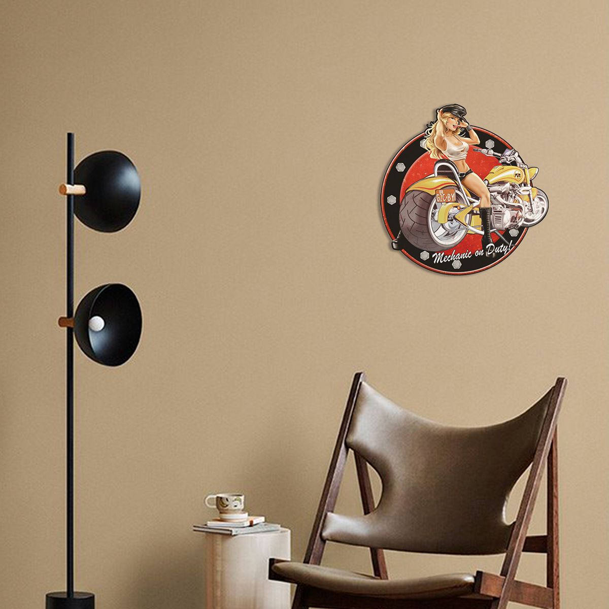 Placa pared chica moto 43,8x45 cm.
