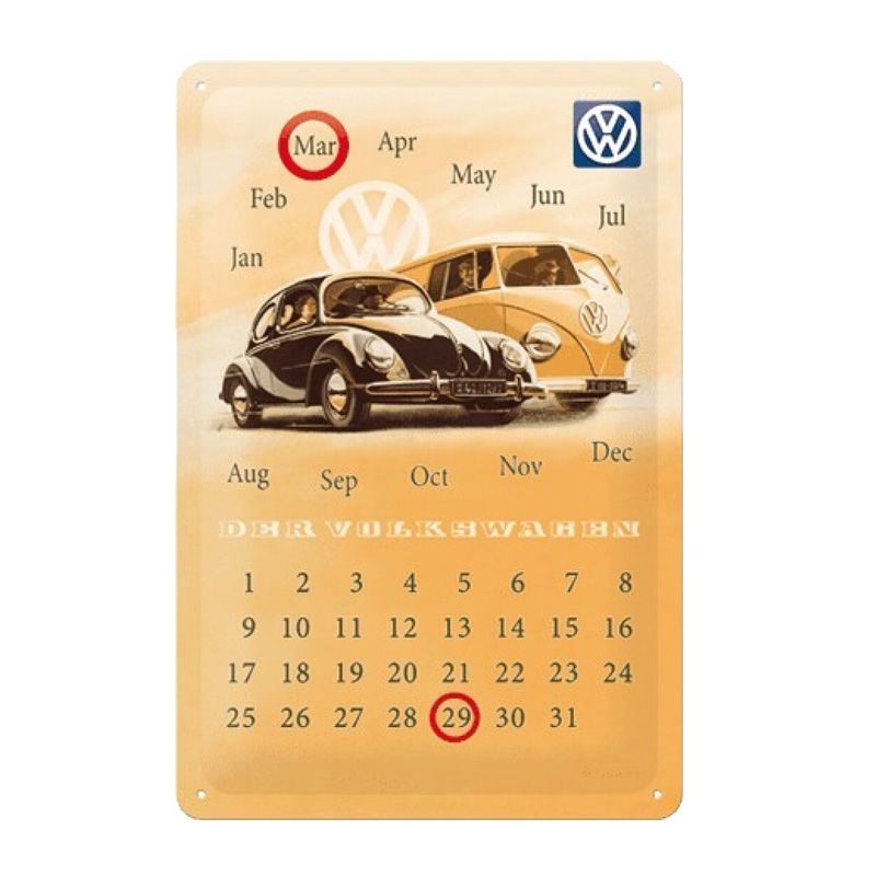 Calendario Placa decorativa Volkswagen 20x30 cm