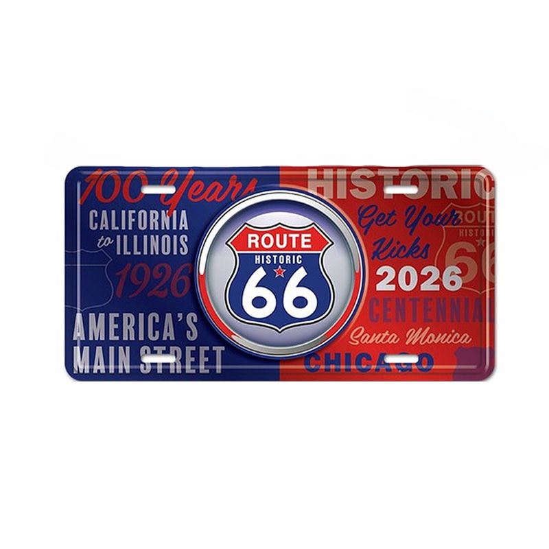 Placa de Matricula Decorativa Route 100 years red blue